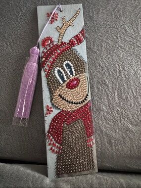 Embellished Reindeer Bookmark with Tassel - Red, Brown, Pink